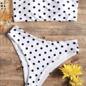 Polka dot bandeau high wasted bikini